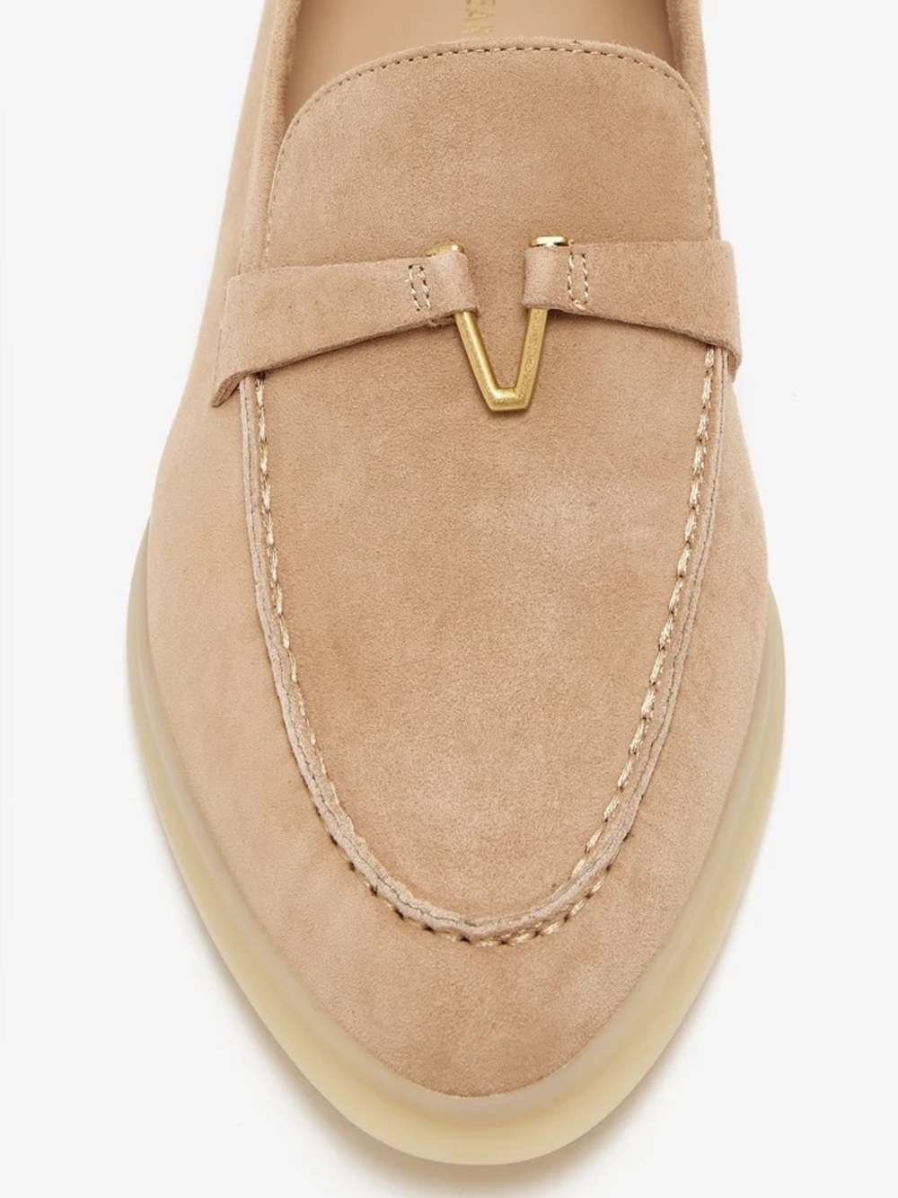 Veronica Beard Ailey Suede Loafers Beige Camel Gold V Hardware Size 6.5 - Picture 2 of 15